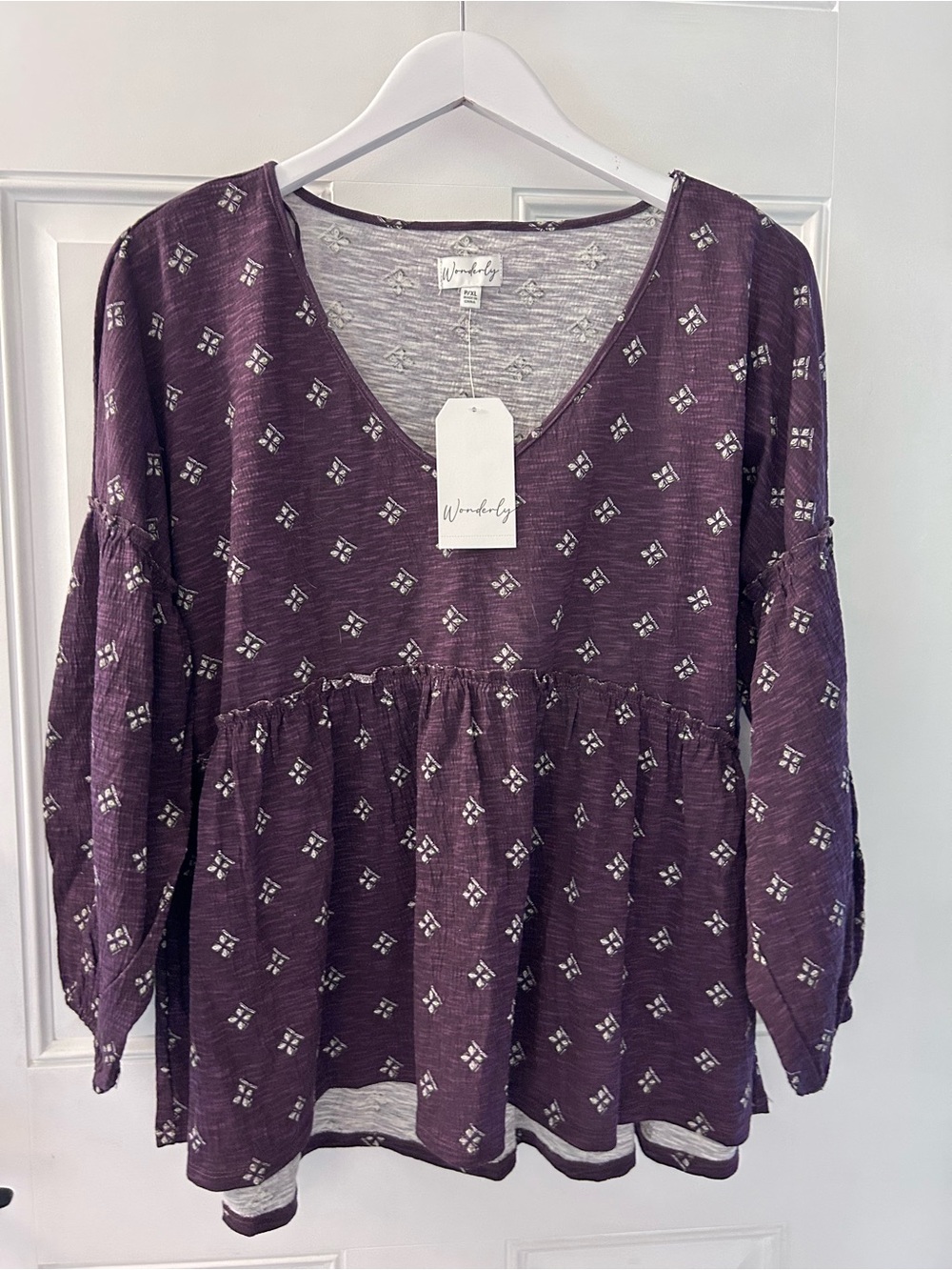 Wonderly Deep Plum Printed V-Neck Peasant Blouse